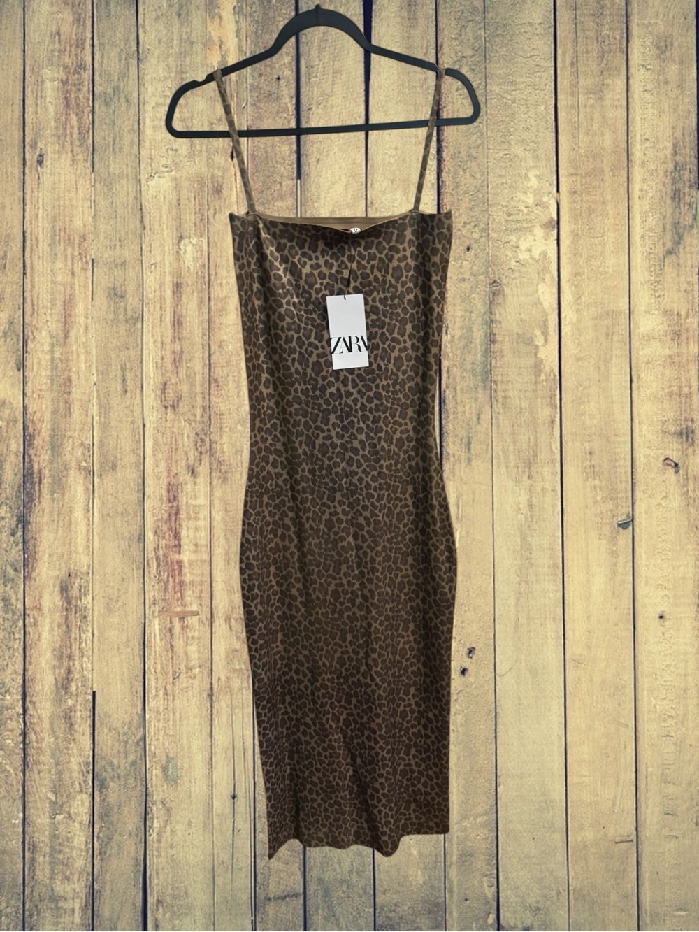 Zara Leopard Print Strappy Foil Knit Midi Animal Print Slip Dress Medium NWT - Picture 4 of 14